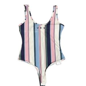 GUESS Striped Scoop-Back Bodysuit in Pastel Stripes